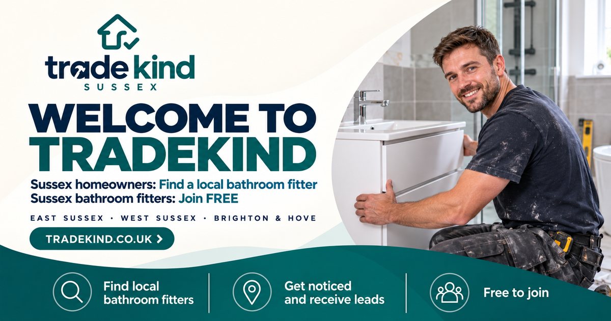 Bathroom fitter installing a vanity unit in a partially renovated UK bathroom