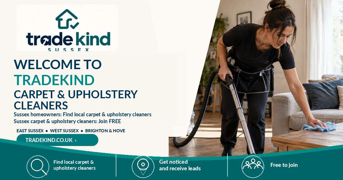 Professional carpet and upholstery cleaner inspecting fabric before cleaning in a UK home