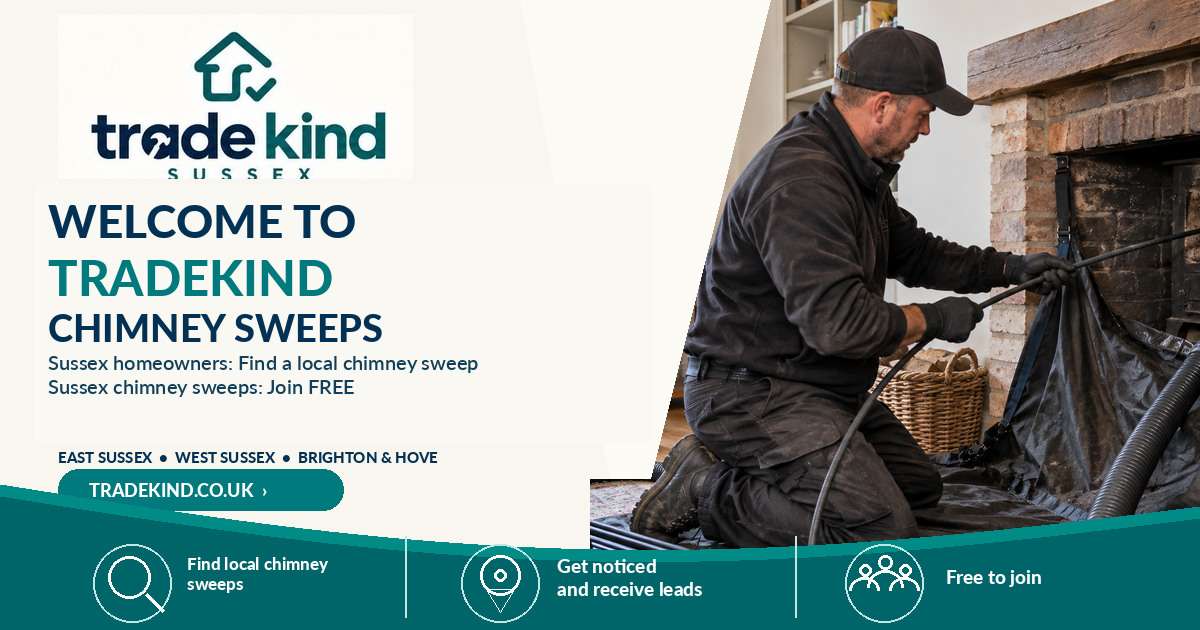 Chimney sweep preparing rods and protective sheets beside a residential fireplace