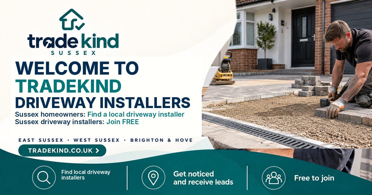 Driveway installer compacting the sub-base of a residential driveway in the UK