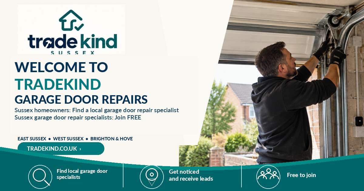Garage door repair specialist inspecting tracks and lifting hardware on a residential garage