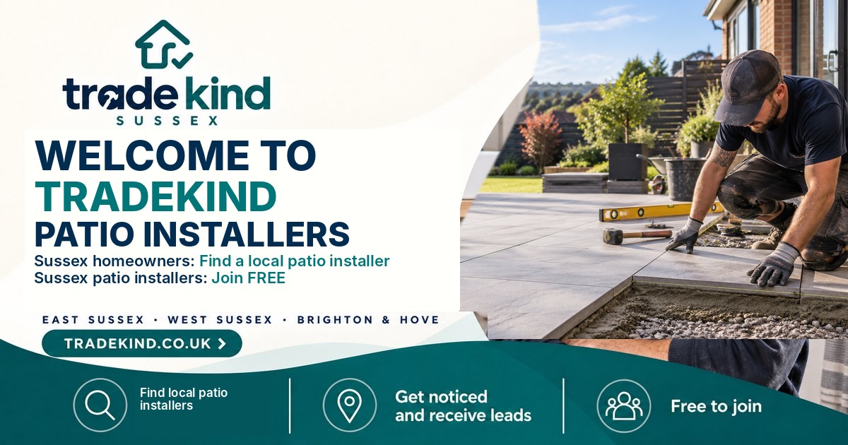 Patio installer checking paving levels and falls in a UK garden